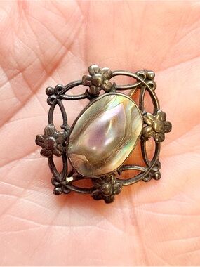 Antique 1800s Sterling  and Abilone Brooch